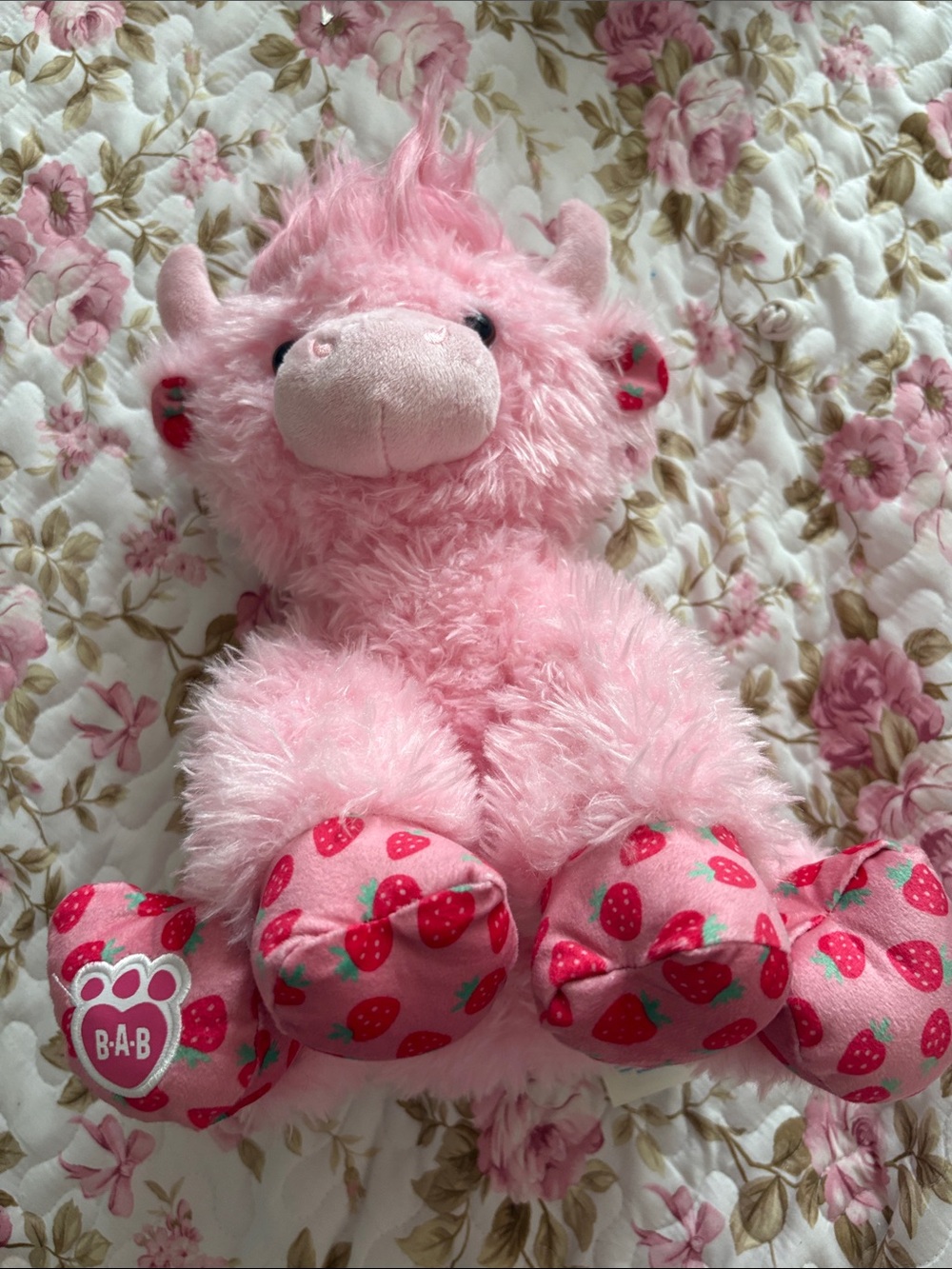 Build a Bear Pink Strawberry Plush Highland Cow - Soft Kids Toy